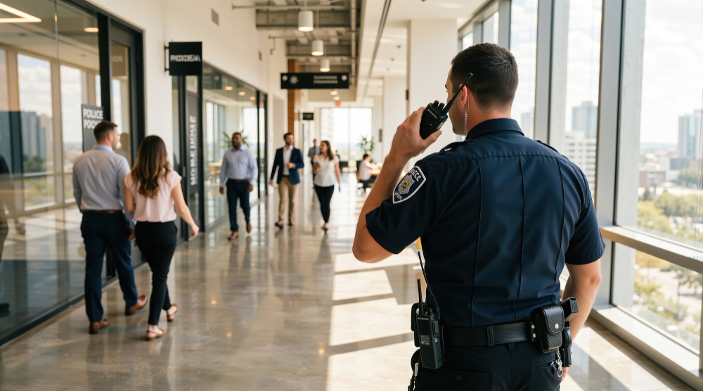 Corporate event security personnel managing a crowd