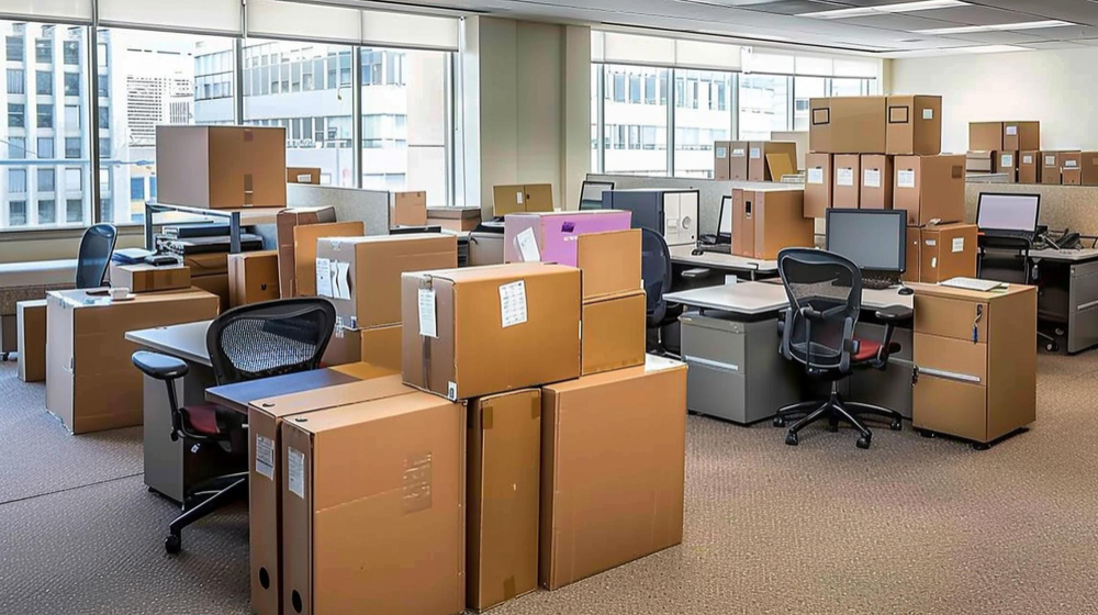 Professional team managing a commercial office relocation